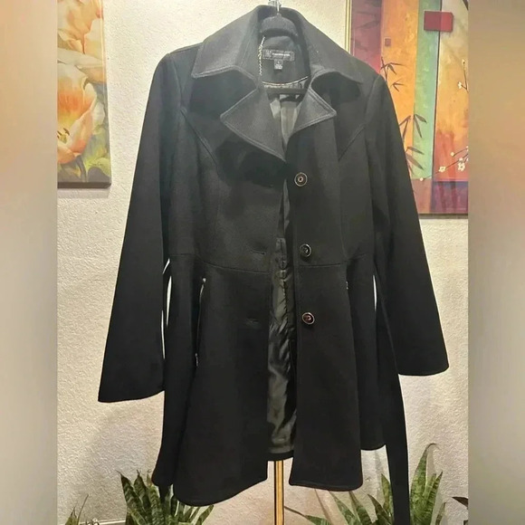 INC international Concepts black belted coat size L - Picture 4 of 12